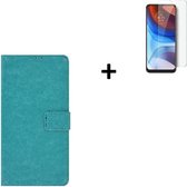 Motorola Moto G30 Hoesje - Motorola Moto G30 Screenprotector - Motorola Moto G30 Hoes Wallet Bookcase Turquoise + Tempered Glass