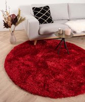 Rond hoogpolig vloerkleed velours Posh - rood 120 cm rond