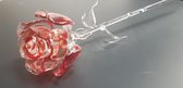 Glassculptuur Roos mondgeblazen van glas kleur rood 40cmL x 7 cmB Valentijn