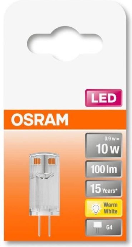 OSRAM 4058075431935 LED-lamp Energielabel F (A - G) G4 Ballon 0.9 W = 10 W Warmwit (Ø x l) 12 mm x 33 mm 1 stuk(s)