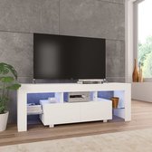 Decoways - Tv-meubel met LED-verlichting 130x35x45 cm hoogglans wit
