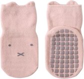 Antislip baby sokken roze met konijnen gezichtje - maat 0-1 jaar - kraamcadeau - baby sok - babykleding - cartoon