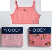 Woody ondergoed set meisjes - axolotl - roze - 1 topje en 2 boxers - maat 128
