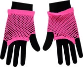 Visnet handschoenen | Korte handschoenen | Fluor Rose | One Size | Kanten handschoenen | Neon verkleedkleding | Feestkleding | Apollo | Carnaval