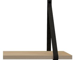 Handles and more Leren plankdragers - met sierschroeven - 100% leer – Vintage Black – set van 2 leren plank banden