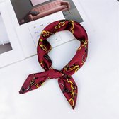 Sjaal voor dames - hals sjaal - Bordeaux rood met gele schakels - neksjaaltje - dames nek sjaaltje  nek sjaaltje - Satijn Chiffon Zijdezacht - Dames accessoires