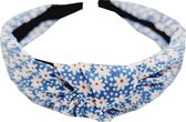 Haarband Diadeem Knoop Bloemen Print Wit Blauw