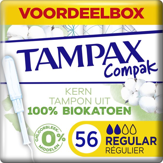 Tampax Cotton Protection Compak - Regular - Tampons Met Inbrenghuls - 56 stuks