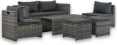 Decoways - Loungeset met kussens 6-delig poly rattan grijs