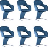 Decoways - Eetkamerstoelen 6 stuks fluweel blauw