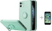 Apple iPhone 11 Back Cover | Telefoonhoesje | Ring Houder | Wit Groen + 1x Screenprotector