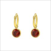 Aramat jewels ® - Mini gold plated oorringetjes bedel zirkonia rood 10x1,2mm 925 zilver kind