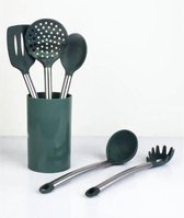 Kookgerei set met Houder 6-delig - Keukengerei Set - Garde - Silicone - RVS-  Groen