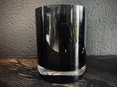Fidrio - Vaas - Kaarsenhouder - 15x12cm - Cilinder - Glas- Zwart/grijs