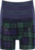 Björn Borg boxershorts Core (3-pack) - heren boxers normale lengte - blauw met groen geruit met twee donkerblauwe -  Maat: S