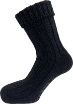 Wollen huissok - antislip - Zwart- Maat 43-46
