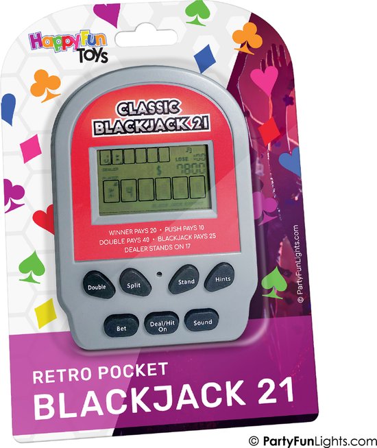 Afbeelding van het spel HappyFunToys - Elektronisch Retro Blackjack 21 zakspel - pocketspel - reisspel - kaartspel