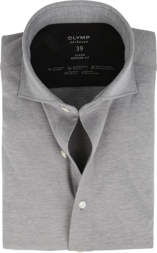 OLYMP - Luxor Jersey Stretch Overhemd 24/Seven Grijs - Heren - Maat 39 - Modern-fit