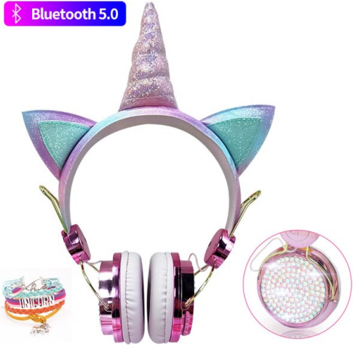 Kidsly Koptelefoon kinderen | Gratis armband | Bluetooth | Unicorn | Hoofdtelefoon kinderen | Koptelefoon | Koptelefoon draadloos | Koptelefoon bluetooth