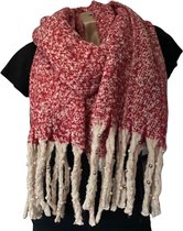 Lange Warme Sjaal - Omslagdoek - Kralen - Parels - Extra Dikke Kwaliteit - Gemêleerd - Rood - Beige - 185 x 53 cm
