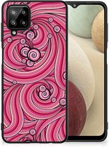 Smartphone Hoesje Geschikt voor Samsung Galaxy A12 Back Case TPU Siliconen Hoesje met Zwarte rand Swirl Pink