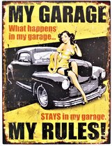 2D metalen wandbord "My Garage, My Rules" 25x20cm