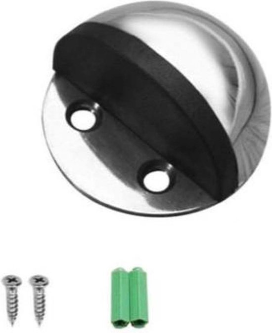 FSW-Products - 1 Stuk - Deurstopper RVS - Zelfklevende Deurstop - Zilver - Incl. 2 schroeven & Tape - Deurstopper van Metaal - Doorstop