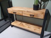 Table d'appoint Lucas avec 2 tiroirs 120x35x76 cm bois de manguier et métal