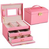 Luxe Sieradendoos 14 Compartimenten | Chique Sieradenbox voor Juwelen | Sieraden | Oorbellen | Ketting | Armband | Roze