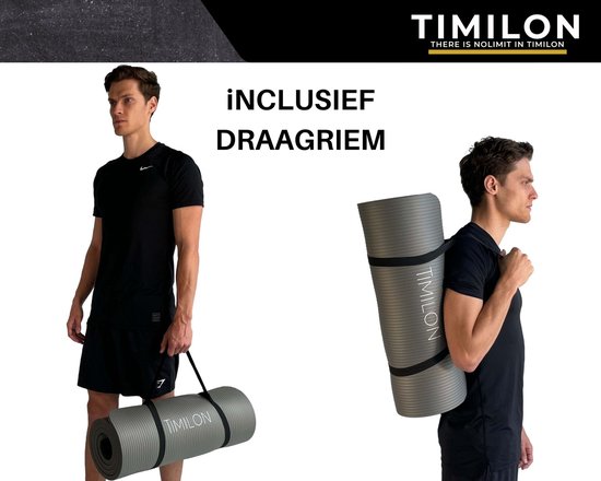 Timilon® fitness mat - yoga mat - 180 x 61 x 1,5cm - Sportmat - inclusief draagtas en draagriem - donkergrijs - Timilon