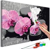Doe-het-zelf op canvas schilderen - Orchid With Zen Stones (Black Background).