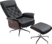 Bobby's Massagestoel - Kunstlederen - Massagestoel - Relax stoel - Chesterfield PU-bekleding -  Houten bekleding - Metalen voet -  Zwart - 360 Graden Draaibaar - Inclusief Hocker - ‎82 x 83 x