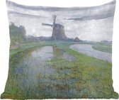 Sierkussens - Kussentjes Woonkamer - 40x40 cm - Oostzijdse molen aan het Gein bij maanlicht - Piet Mondriaan
