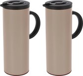 2x stuks koffiekan / thermoskan met binnenwand bruin 1 liter - theekannen - isoleerkannen