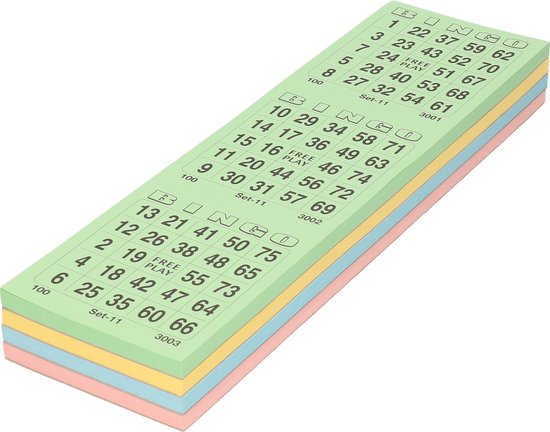 Thumbnail van een extra afbeelding van het spel 100x Bingokaarten nummers 1-75 inclusief 6x bingostiften blauw/groen/rood