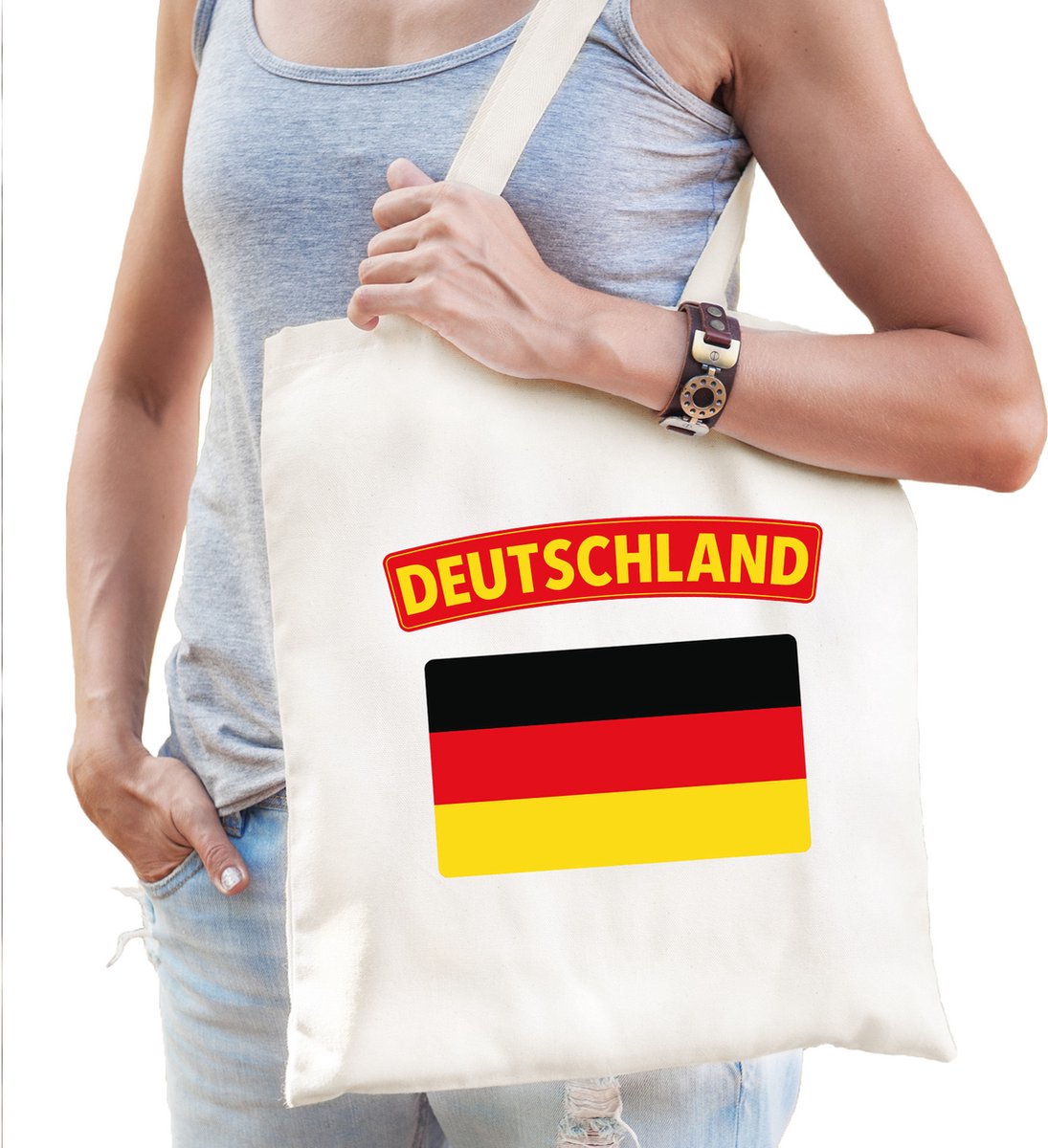 Katoenen Duitsland supporter tasje Deutschland wit - 10 liter - Duitse supporter cadeautas