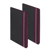 Set van 2x stuks schriften/notitieboekje roze met elastiek A5 formaat - 80x gekleurde blanco paginas - opschrijfboekjes