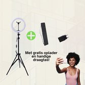 NRJ® Ringlamp Incl. Statief Smartphone - LED Ringlight - Met Bluetooth Afstandsbediening - 26 cm/ 10 inch - 200 cm hoog - Perfect voor Perfect voor Zoom calls + Kantoor!