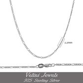 Velini jewels-925 Zilver 3MM Figaro halsketting Ketting- 45 cm met lobster lock