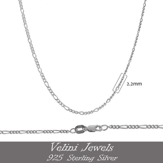 Velini jewels-925 Zilver 3MM Figaro halsketting Ketting- 45 cm met lobster lock