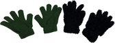 Kids handschoenen effen en fluffy - Groen / Zwart - Elastaan - Acryl - One Size - Set van 2 paar