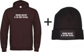Set wintersport hoodie zwart M + muts - Iedere bocht is er één teveel - soBAD. | Foute apres ski outfit | kleding | verkleedkleren | wintersport beanie | wintersporttruien | winter