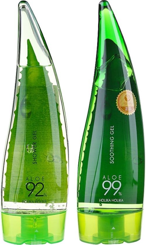 Holika holika set met aloë vera 99% - Verzachtende gel voor gezicht, lichaam en haar 250ml + douchegel 92% aloë vera 250ml