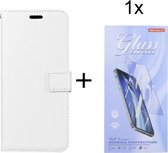Bookcase Geschikt voor: iPhone 13 Pro Max - Wit - portemonee hoesje met 1 stuk Glas Screen protector
