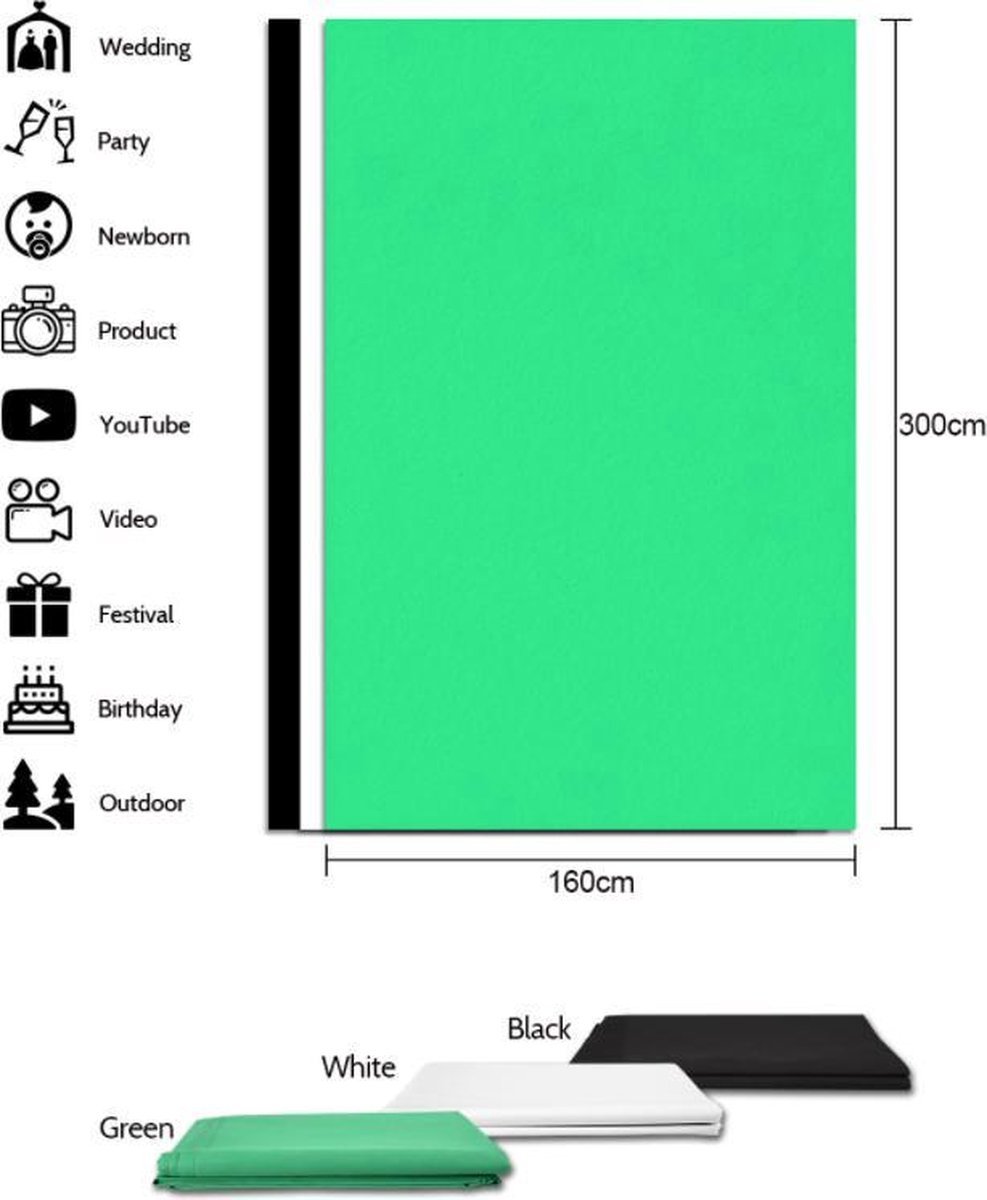 Luxe Green Screen incl. Statief + 3 doeken Green screen studio