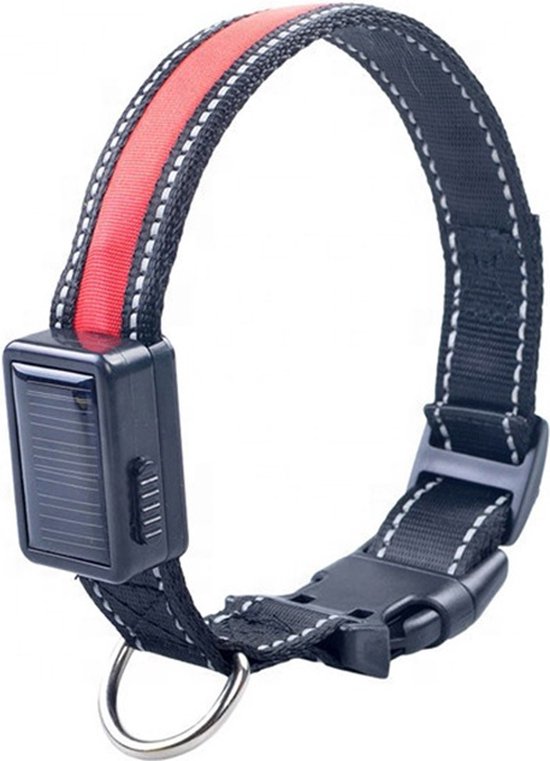 Dierboel Halsband Rood- Lichtgevende solar halsband voor hond - opladen via solar / zonnepaneel - Medium 40 tot 50cm
