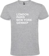 Grijs t-shirt met " London, Paris , New York, Gennep " print Wit size L