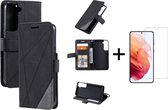 Book Case Samsung Galaxy S22 Plus | Hoogwaardig PU Leren Hoesje | Lederen Wallet Case | Luxe Uitstraling | Telefoonhoesje | Pasjeshouder | Portemonnee | Zwart + 1x Screenprotector