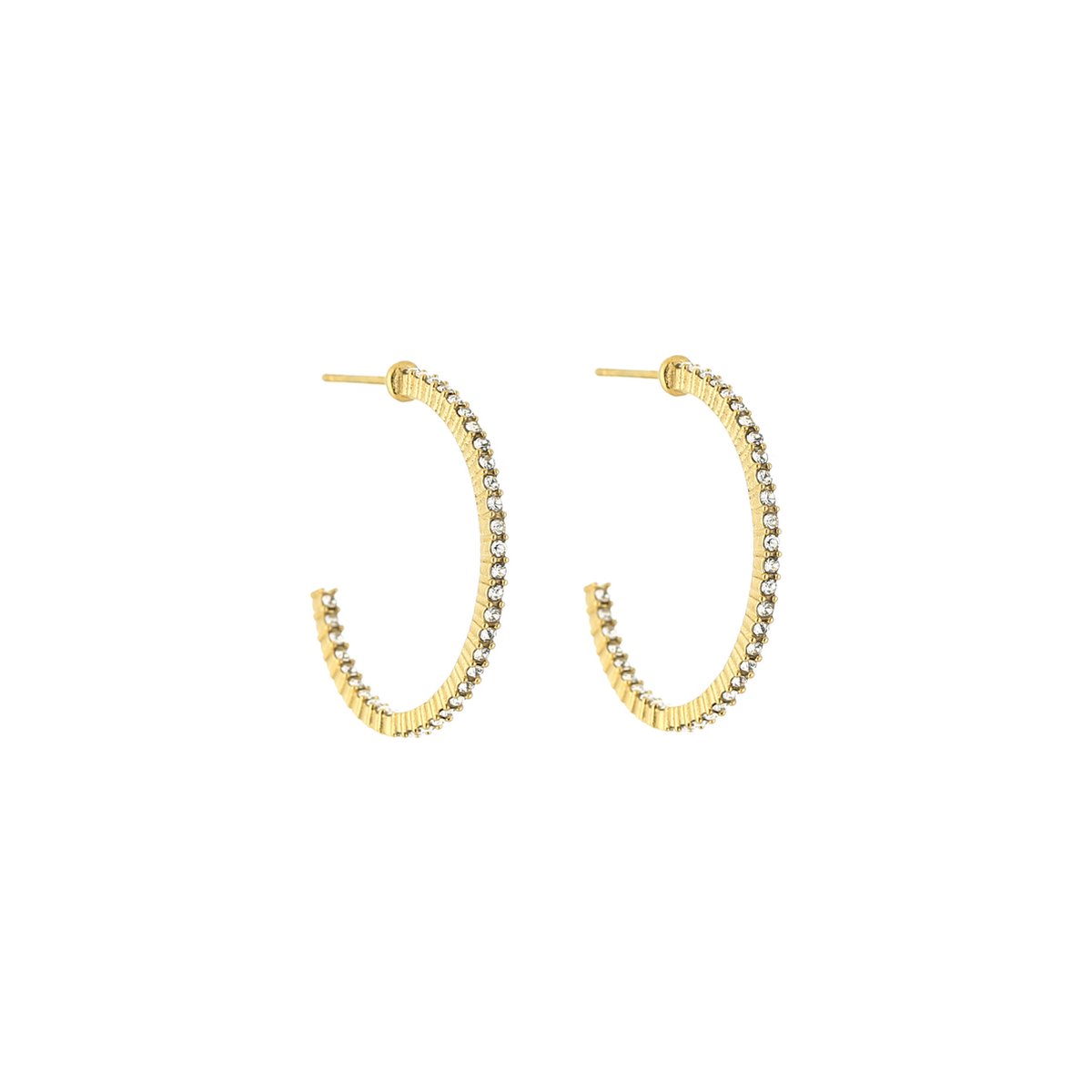 Oorbellen - Oorringen - Stass /Zirkonia - Hoops - Goudkleuring/Wit