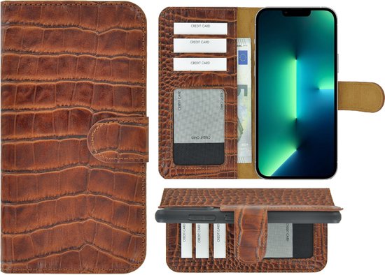 Etui iPhone 13 Pro Max - Bookcase - Etui portefeuille Etui portefeuille en cuir véritable Grijs